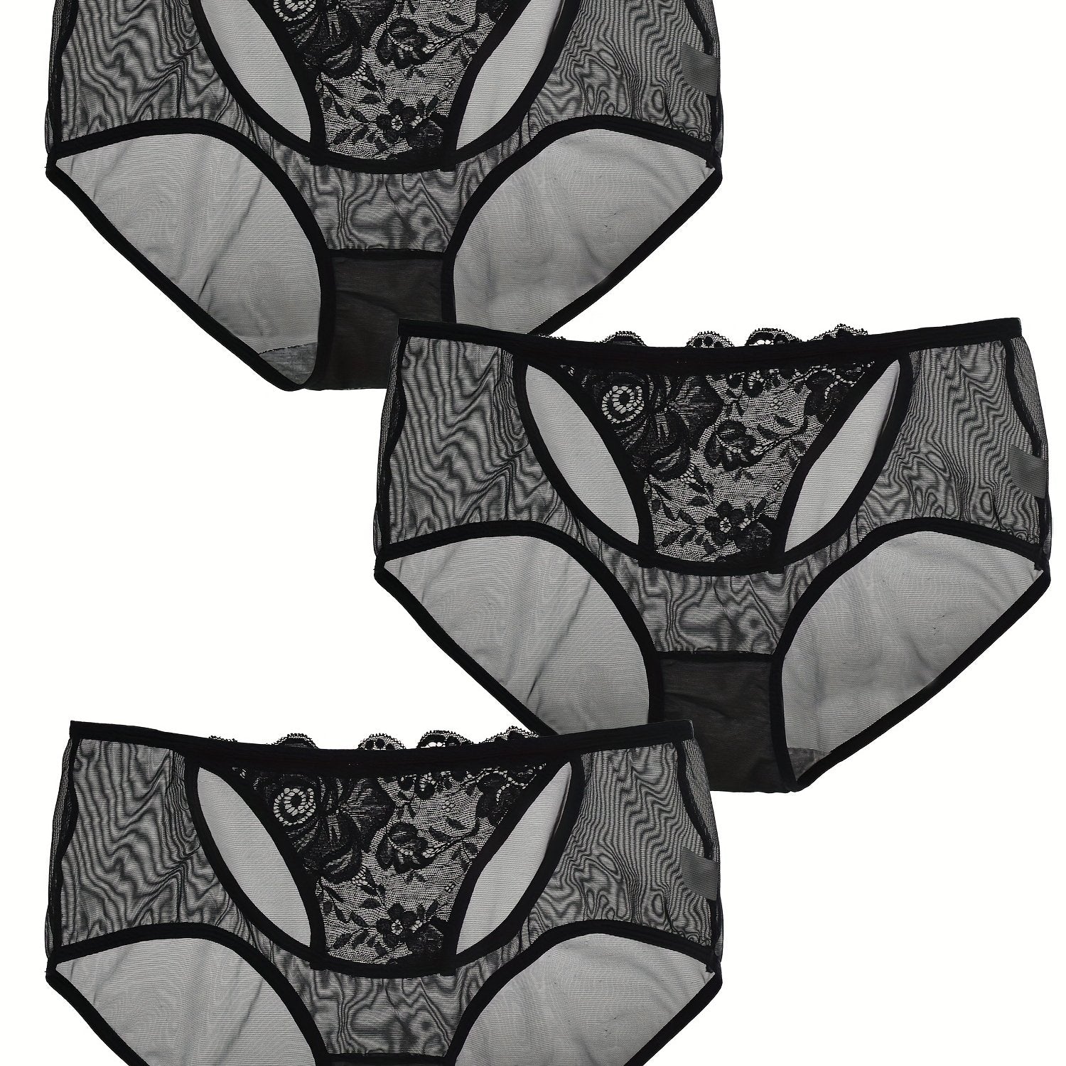 3 Pack Plus Size Lace Semi Sheer Panties High Stretch Briefs