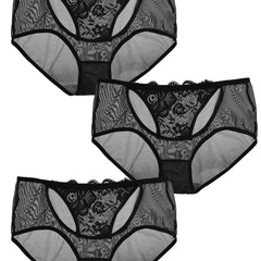 3 Pack Plus Size Lace Semi Sheer Panties High Stretch Briefs
