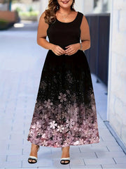 Floral Tank Dress Round Neck Maxi A-line