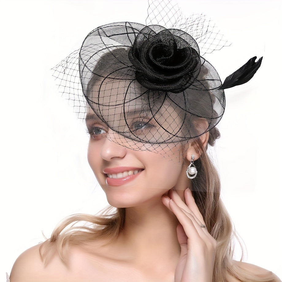 Mesh Flower Fascinator Head Piece with Clip