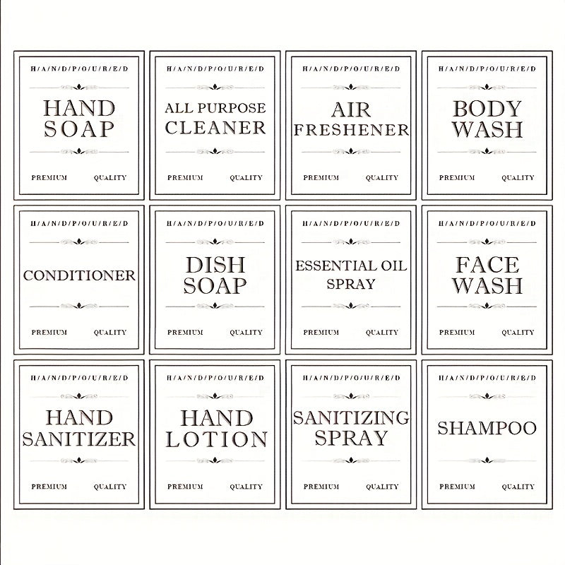 Waterproof Soap Liquid Bottle Labels - Set of 12