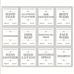 Waterproof Soap Liquid Bottle Labels - Set of 12