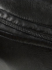 Men's Fleece PU Leather Jacket Button Up Fur Collar Warm Winter Coat