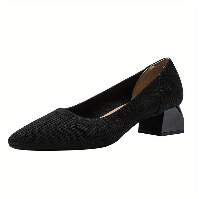 Women's Pointed Toe Chunky Heeled Slip-On Shoes