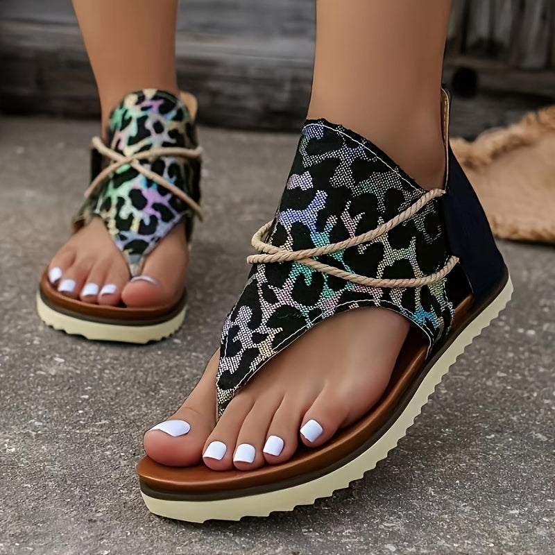 Leopard Print Outdoor Platform Sandals Soft Non-slip Sole