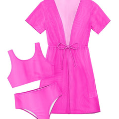 Girl's Swimsuit 3pcs Tankini Set & Cover Up Bathing Suit