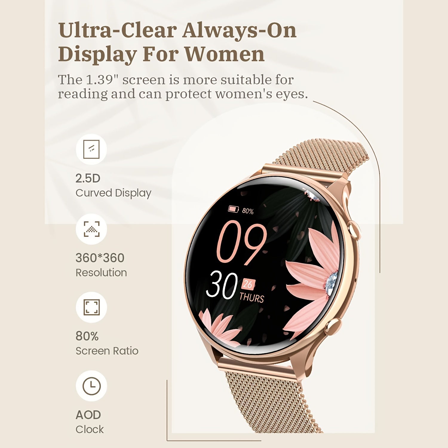 Women's Wireless Call Smartwatch, 120 Sports Modes, IP67 Waterp
