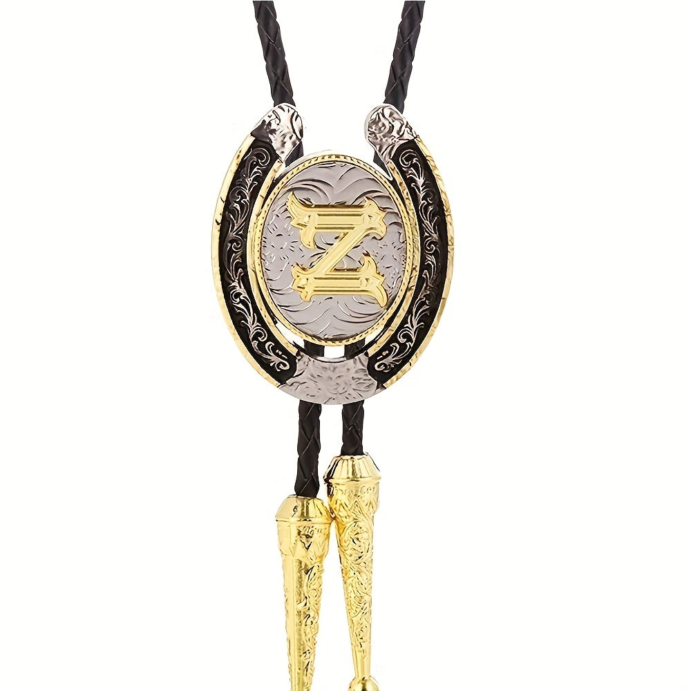 Men's Western Cowboy Golden Initial Letter Bolo Tie