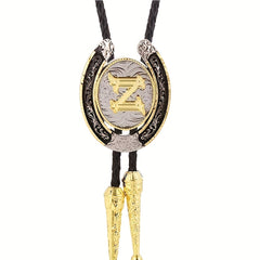 Men's Western Cowboy Golden Initial Letter Bolo Tie