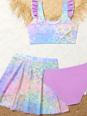 3pc Leopard Print Swimwear Set for Girls Summer Beach Wear