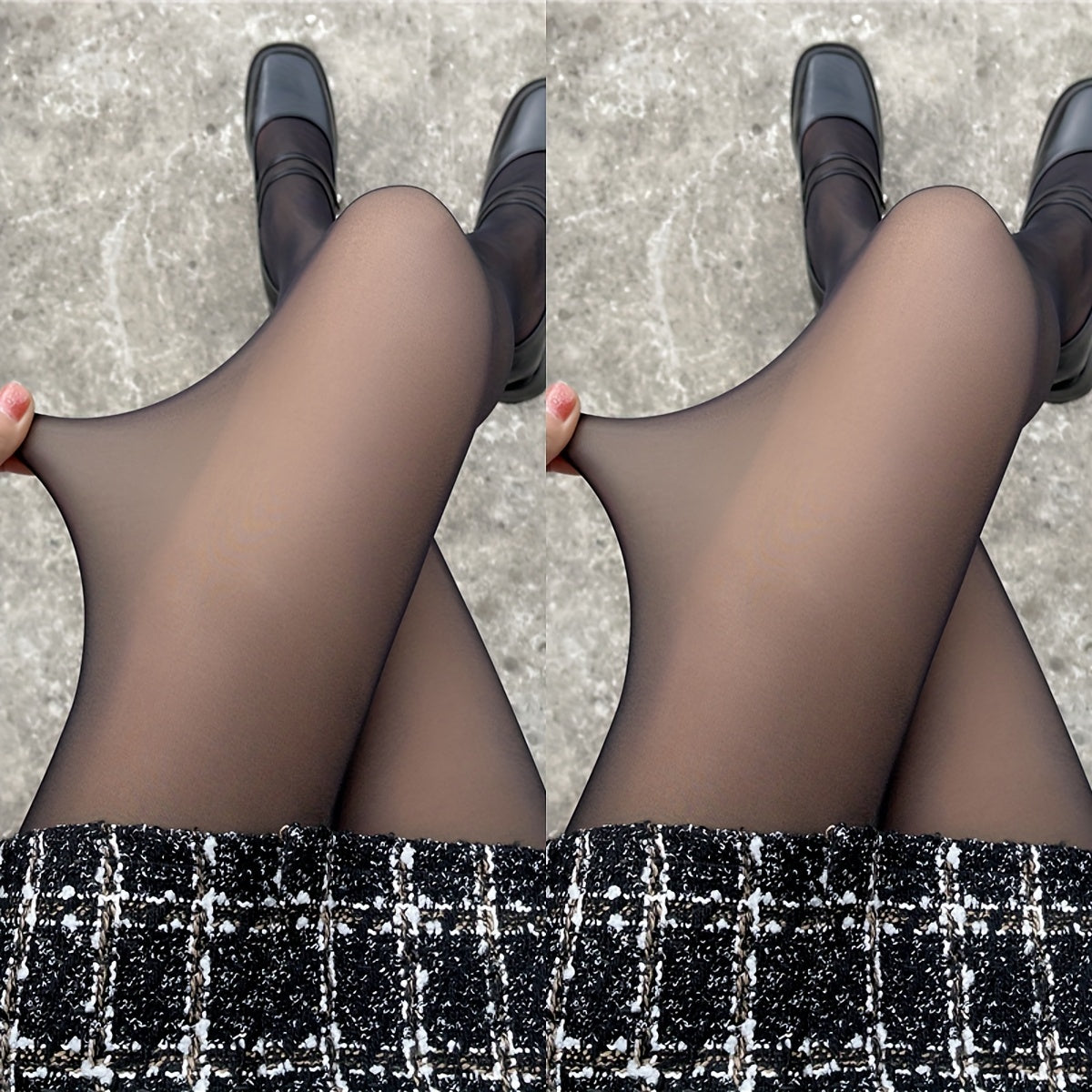 2-Pack High Waist Opaque Tights Slim Footed Pantyhose