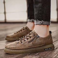 Men's PU Leather Lace up Sneakers Comfortable Walking Shoes