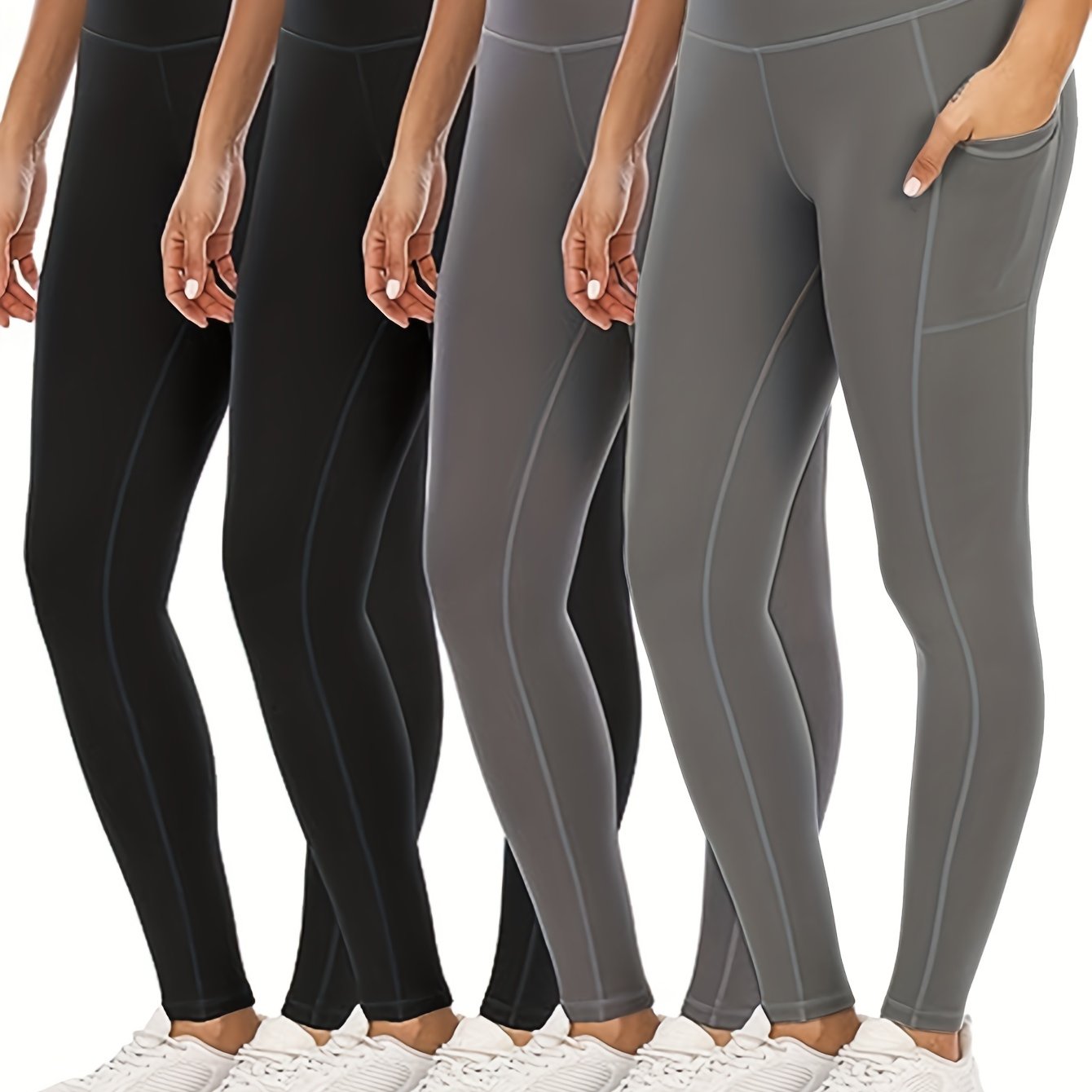 4 Pack Plus Size Sports Leggings Women's Plus High Stretch Skinny Leggings