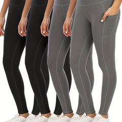 4 Pack Plus Size Sports Leggings Women's Plus High Stretch Skinny Leggings
