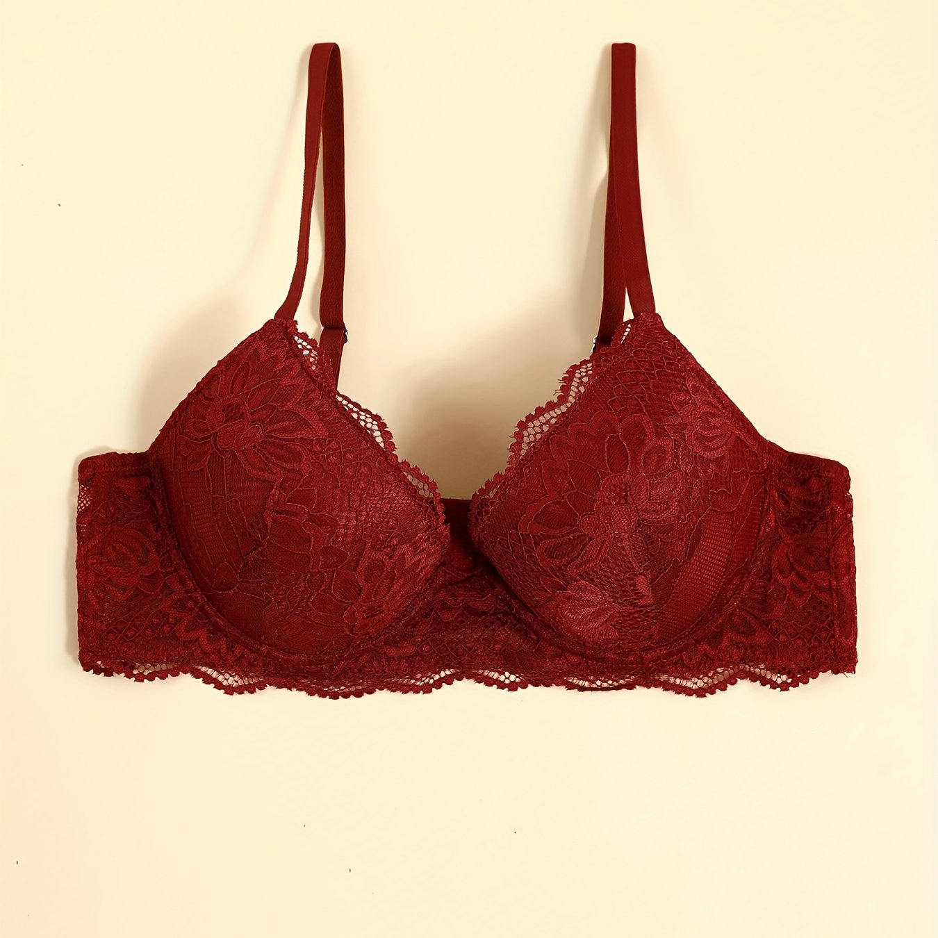 Floral Lace Push Up Bra with Scallop Trim