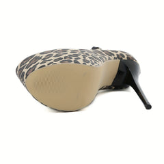 Leopard Print Stiletto Heels Buckle Strap Platform Pumps High Heels