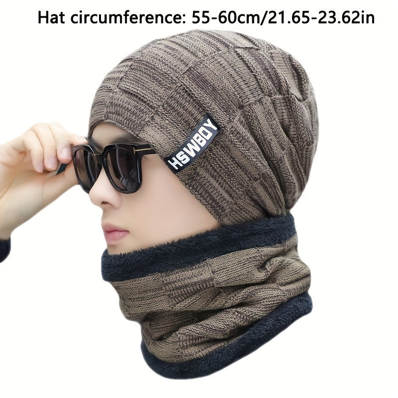 Men's Winter Knitted Woolen Hat & Warm Scarf Set