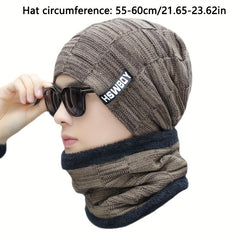 Men's Winter Knitted Woolen Hat & Warm Scarf Set