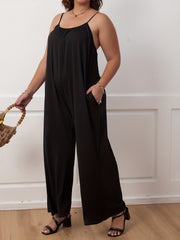 Solid Ruched Wide Leg Cami Jumpsuit With Pockets