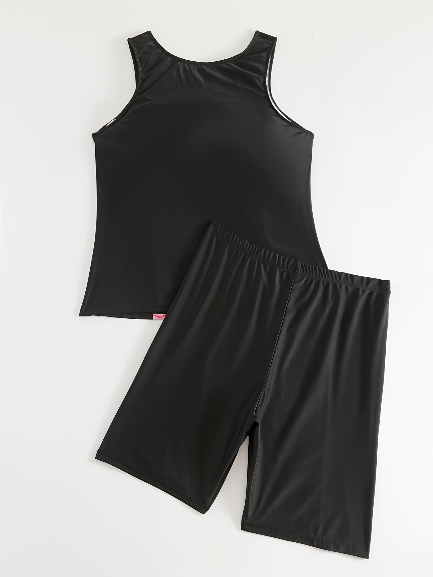 Sporty Tankini Set Contrast Tropical Print Tank Top