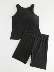 Sporty Tankini Set Contrast Tropical Print Tank Top