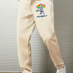 Rainbow Rabbit Drawstring Joggers Men's Loose Fit Pants