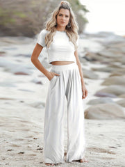 Casual Two Piece Set Short Sleeve T-shirt & Wide Leg Pants