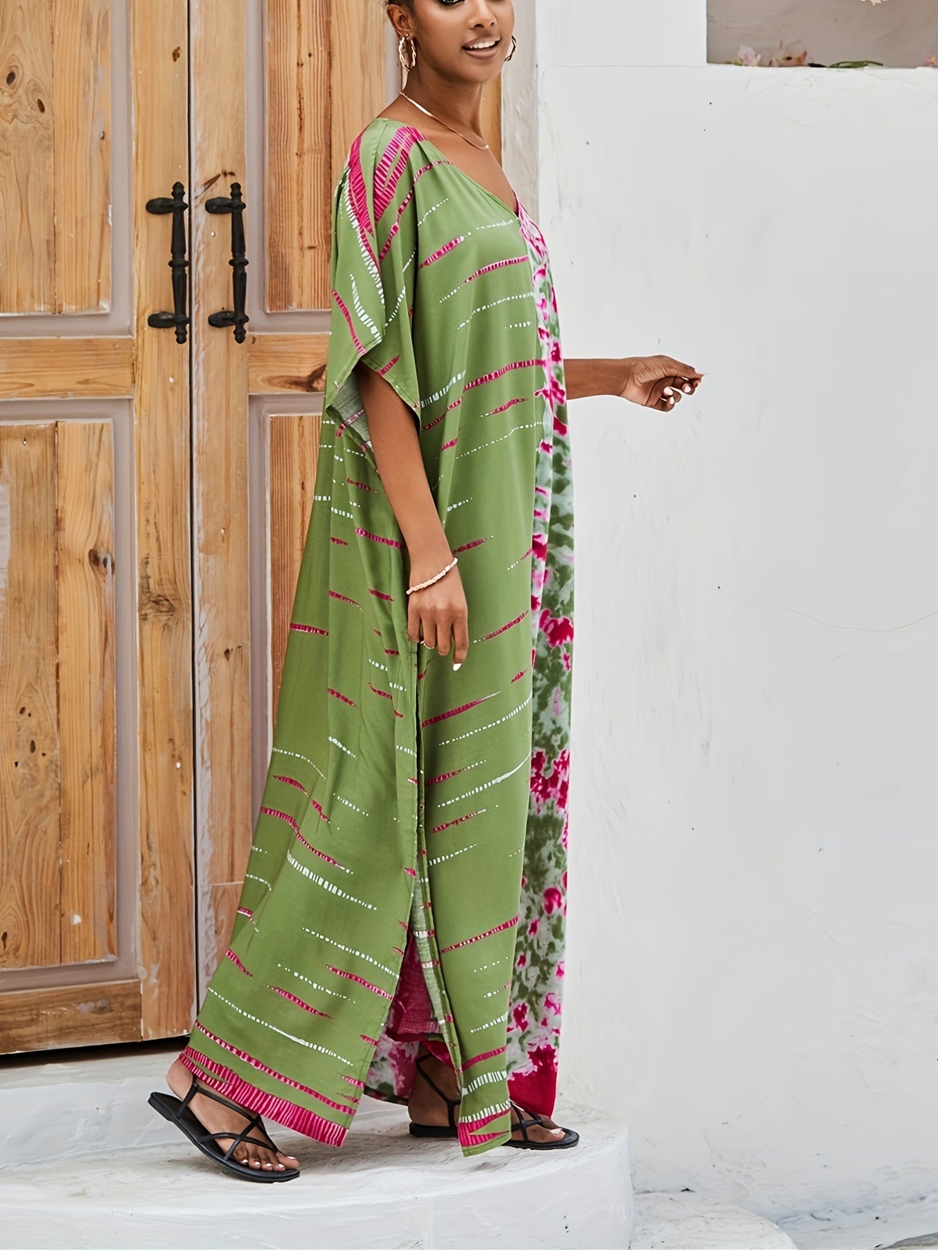Casual Tie Dye Bat Sleeve Cover Up Dress
