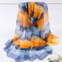 Stripe Gradient Print Gauze Scarf Thin & Yellow Windproof Shawl