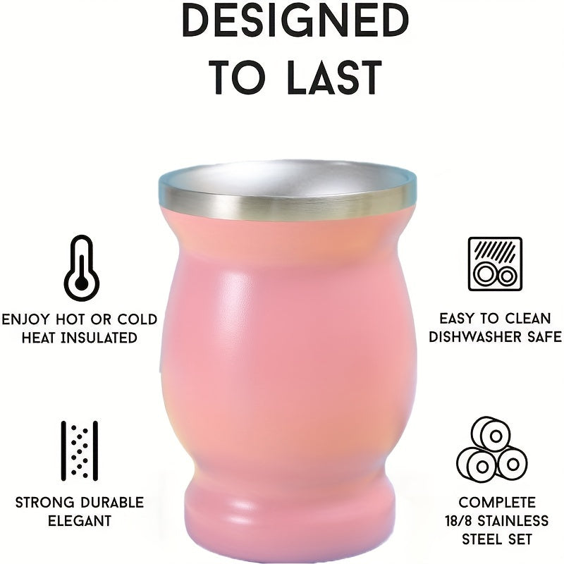 Stainless Steel Yerba Mate Tea Mug 8oz Double Wall Gourd Madai Cup