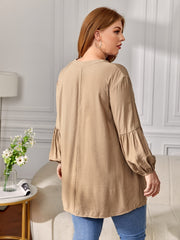 Casual Blouse Women's Plus Solid Lantern Sleeve V Neck Top