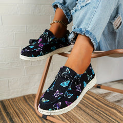 Women's Butterfly Print Canvas Shoes Casual Lace Up Outdoor Shoes
