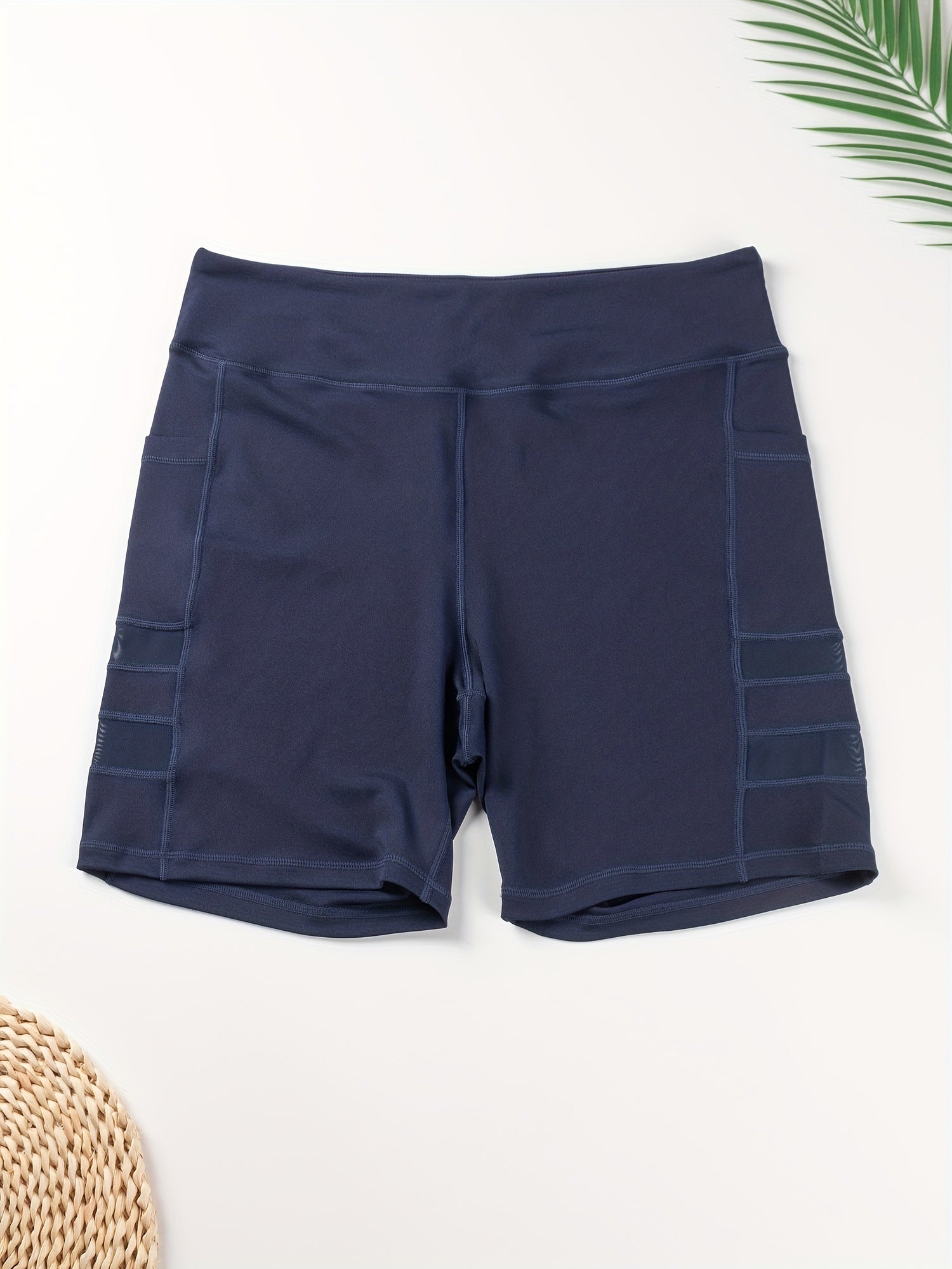 Sports Shorts Women's Plus Solid Contrast Mesh High Rise Skinny Shorts