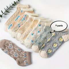 9 Pairs Floral Print Socks Low Cut Ankle Socks Women's Stockings
