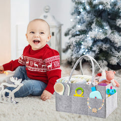 Portable Felt Diaper Caddy Organizer - Baby Storage Bag with Leather Handles