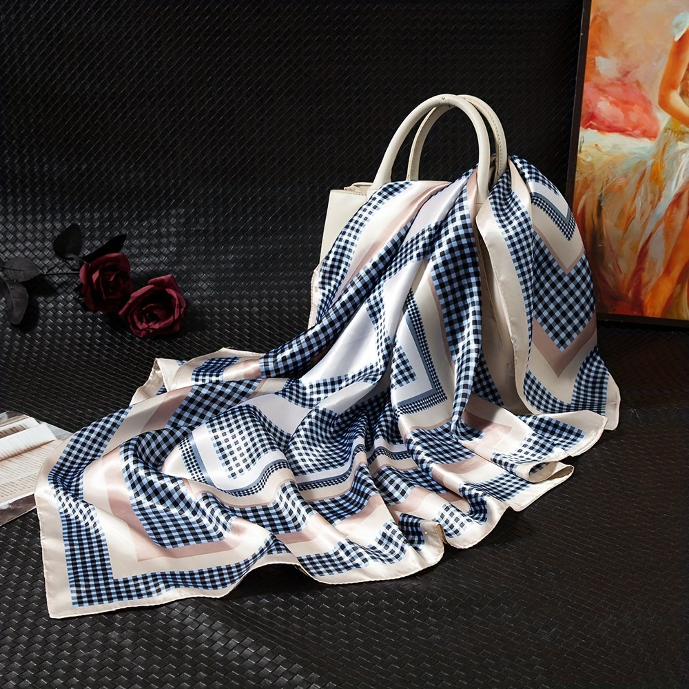 Plaid Satin Square Scarf Classic Shawl Printed Hijab Silk Bandana