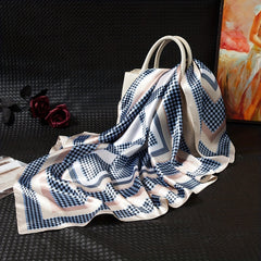 Plaid Satin Square Scarf Classic Shawl Printed Hijab Silk Bandana