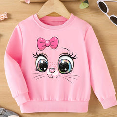 Girls Cat Casual Pullover Sweatshirt Long Sleeve