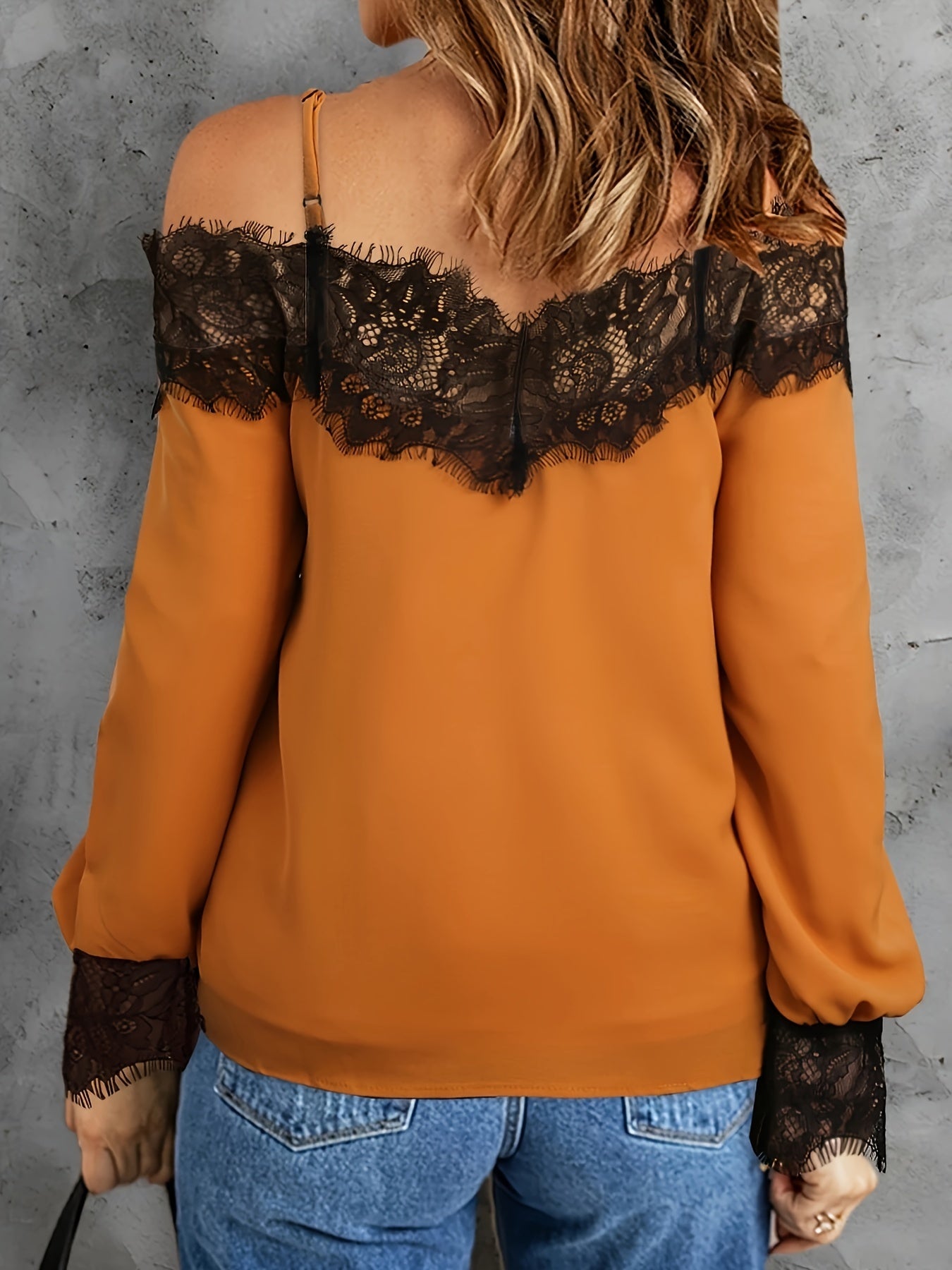 Colorblock Lace Cold Shoulder Top