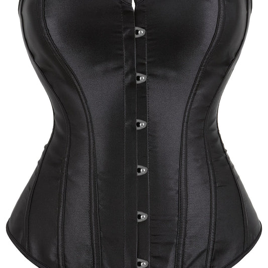 Corset Satin Lace Up Boned Overbust Tummy Control Body Shaper Bustier