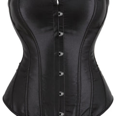Corset Satin Lace Up Boned Overbust Tummy Control Body Shaper Bustier