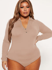 Solid Button Long Sleeve Bodysuit