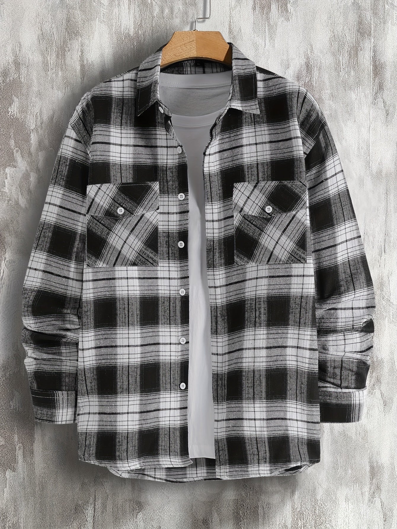 Plaid Print Men's Casual Button Up Long Sleeve Shirt With Pockets