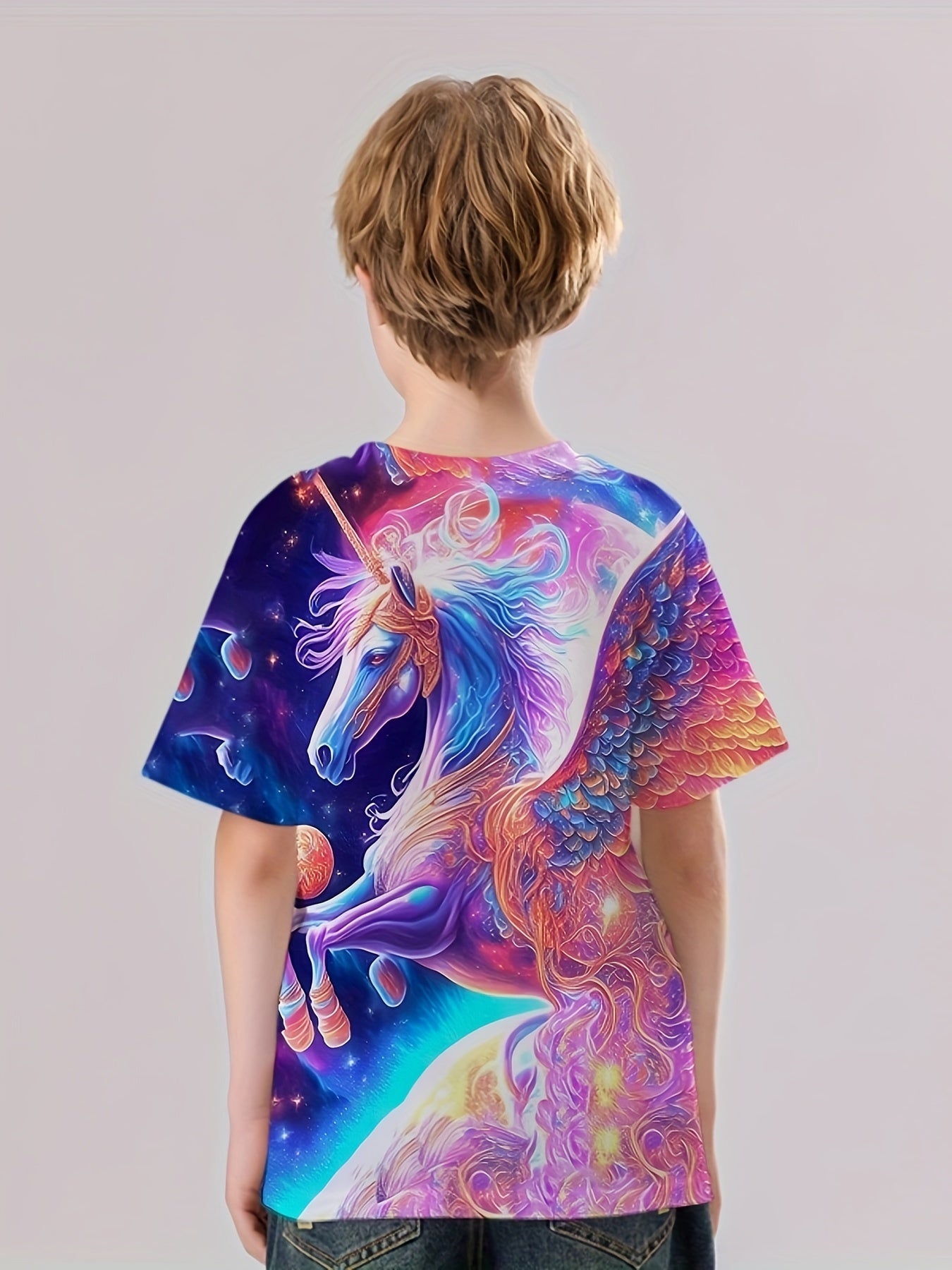 3D Tie Dye Unicorn Graphic T-shirt Girls Casual Short Sleeve Tee