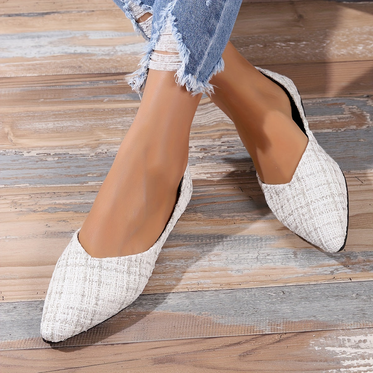 Women's Tweed Ballet Flats Soft Sole Slip On Shoes