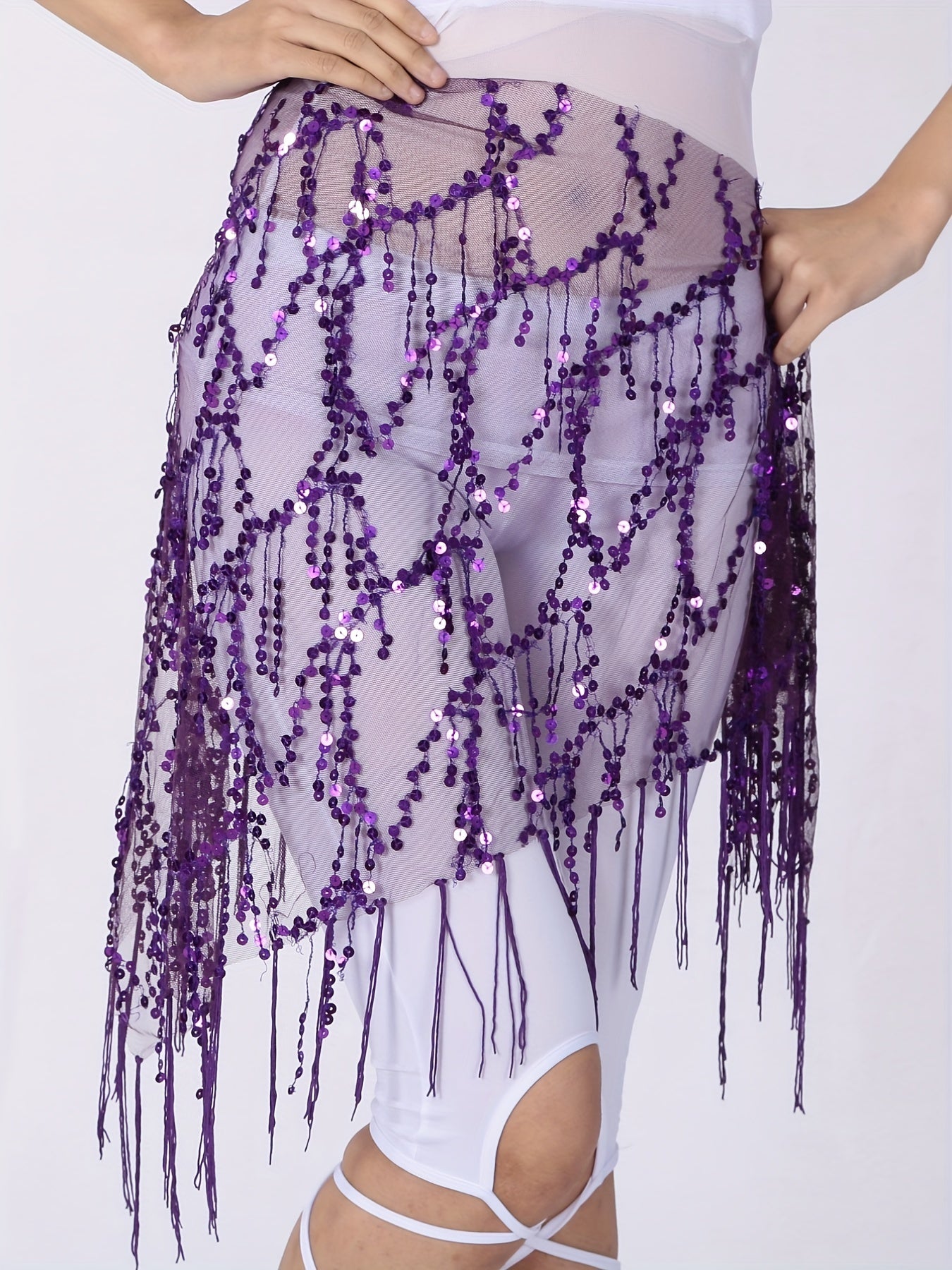 Sequin Tassel Skirts Sexy Knot Side Dance Hip Scarf Party Skirts