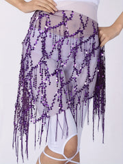 Sequin Tassel Skirts Sexy Knot Side Dance Hip Scarf Party Skirts
