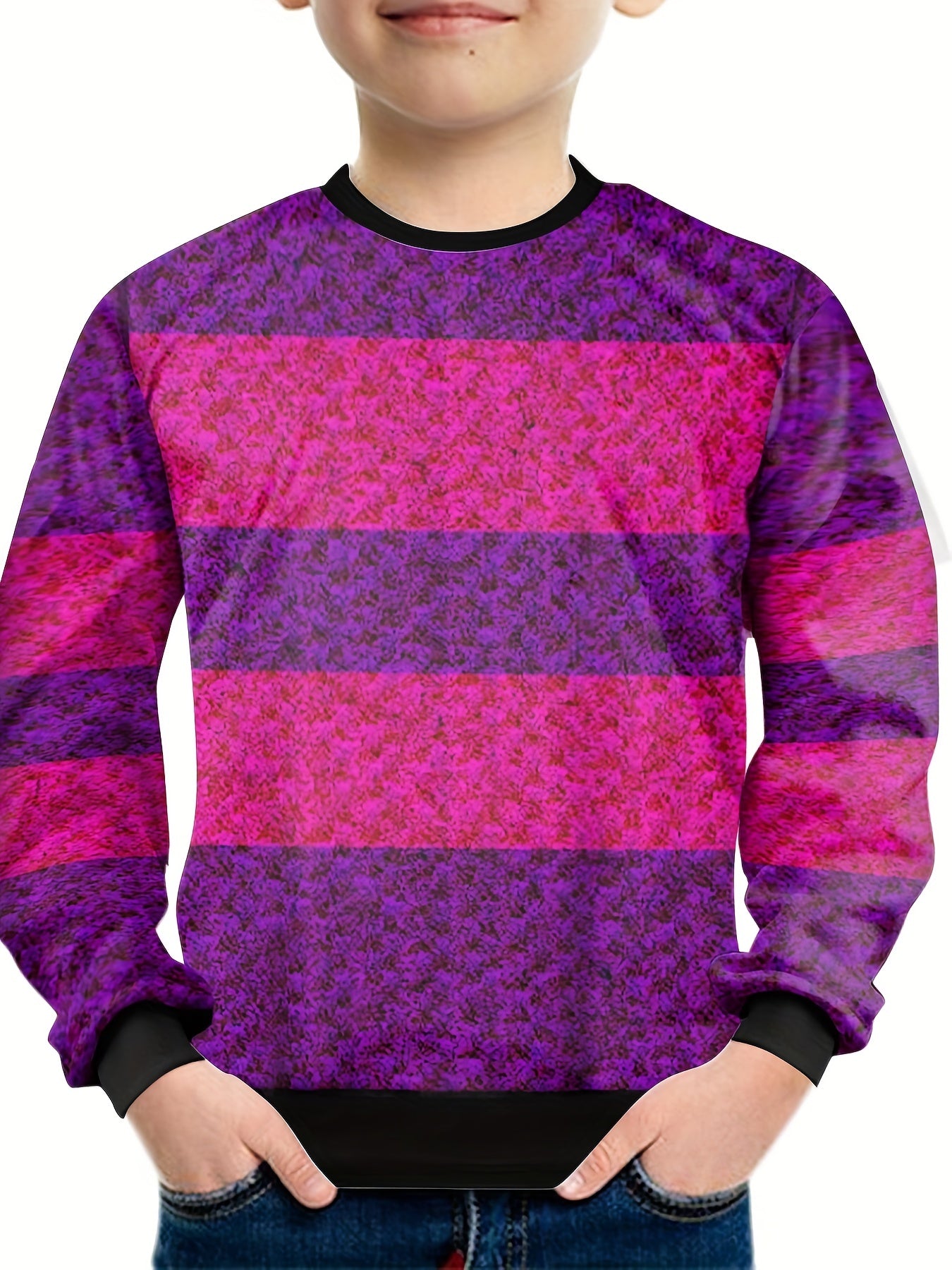 Purple Stripe Pattern Kid's Sweatshirt Unisex Pullover Long Sleeve Top