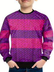 Purple Stripe Pattern Kid's Sweatshirt Unisex Pullover Long Sleeve Top