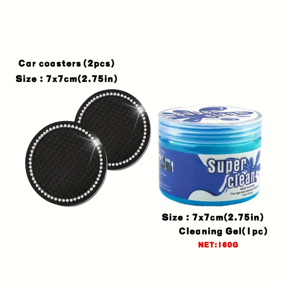 Car Cleaning Gel 160g with Coasters, Dust Removal for Air Vent Interior